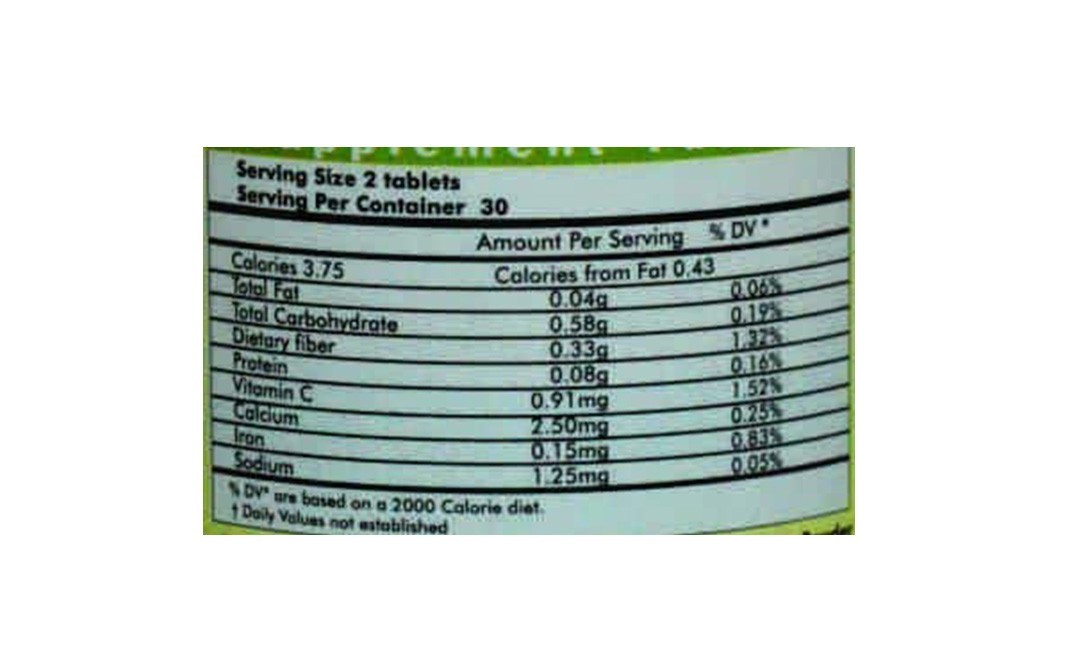 Herbal Hills Barley Grass Green Food Supplement   Bottle  60 pcs